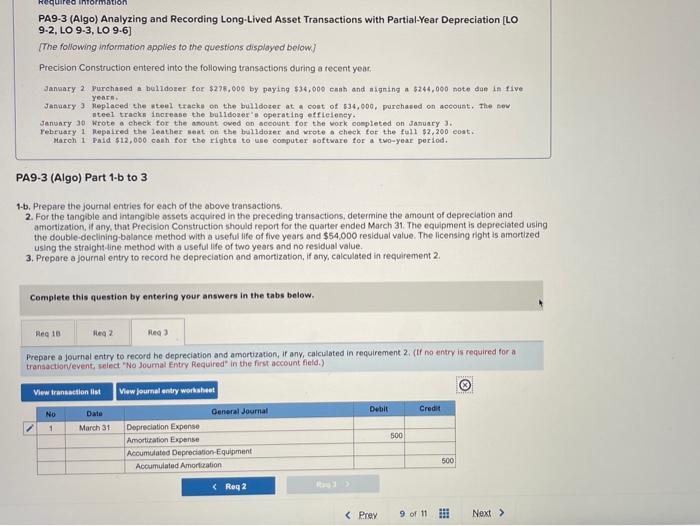 how do you solve this ? Required information PA9-3 (Algo) Analyzing and