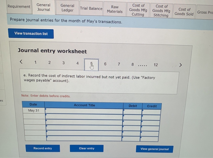 following additional information describes the company's production activities for May. Direct materials