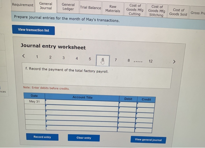 Raw materials purchased on credit Direct materials used Cutting Direct materials used-stitching