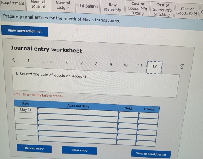 of Cost of Requirement Goods Mfg Goods Mfg Cost of Journal Ledger