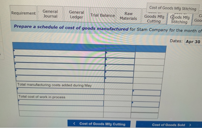 Cost of Materials Used tab - Calculate the total cost of direct