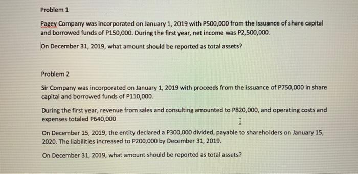 pls help me with problem 1&2 Problem 1 Pagey Company was incorporated