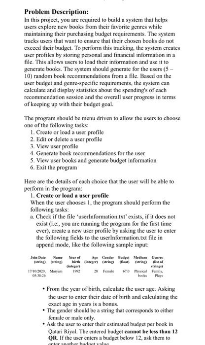  Problem Description: In this project, you are required to build a