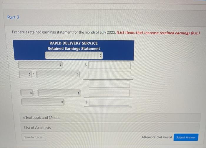  Part 3 Prepare a retained earnings statement for the month of