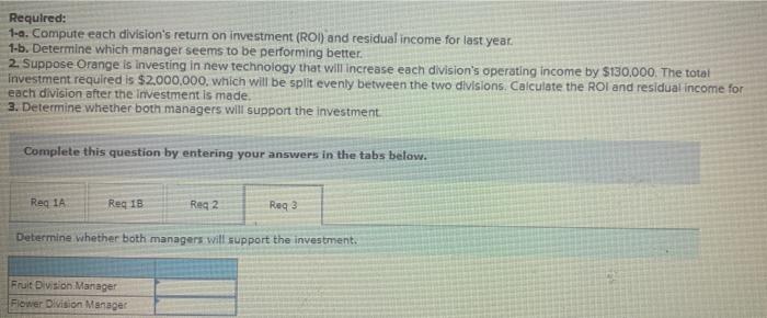 Income [LO 10-4, 10-5) Orange Corp. has two divisions: Fruit and Flower.