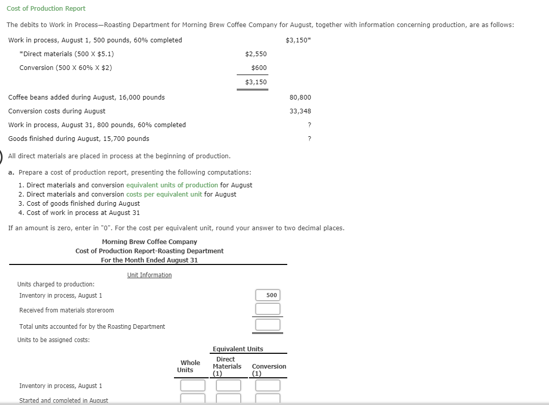Total units to be assigned costs Cost Information Costs per equivalent unit: