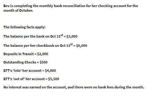  Bev is completing the monthly bank reconciliation for her checking account