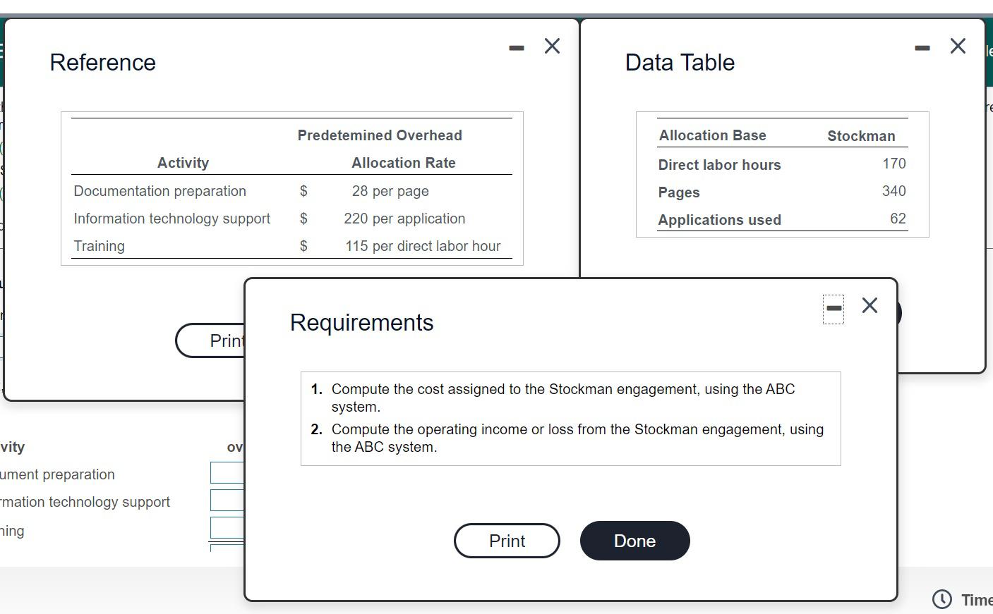  Reference Data Table Predetemined Overhead Allocation Base Stockman Allocation Rate Direct
