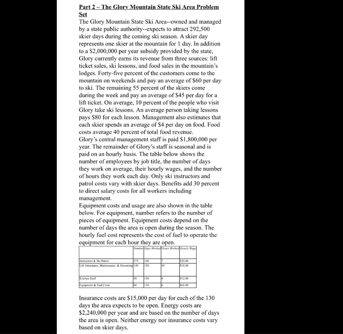  Part 2 - The Glory Mountain State Ski Area Problem Set