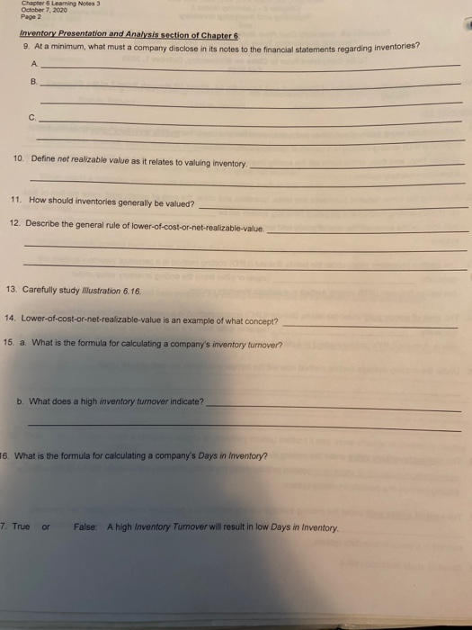  Chapter 5 Leaming Note 3 October 7, 2020 Page 2 Inventory