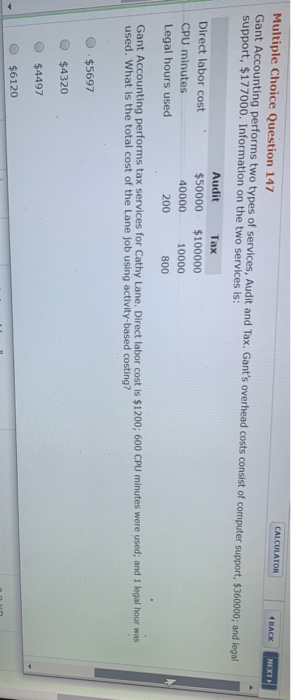  Multiple Choice Question 147 Gant Accounting performs two types of services,