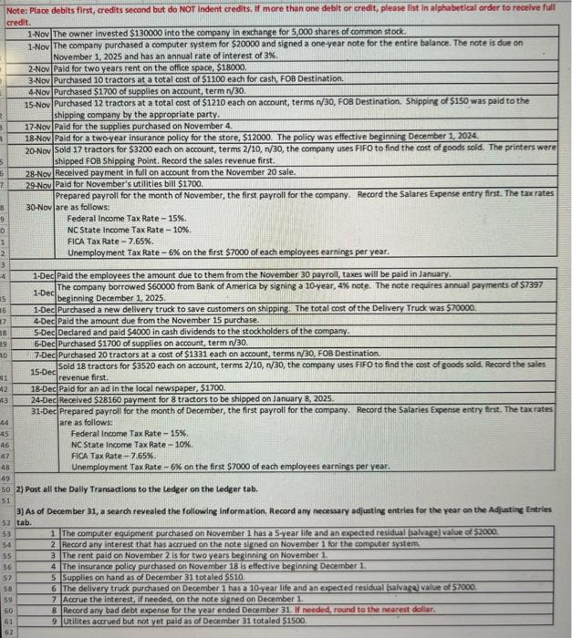  Note: Place debits first, credits second but do NOT Indent credits.