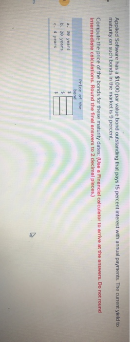  Applied Software has a $1,000 par value bond outstanding that pays