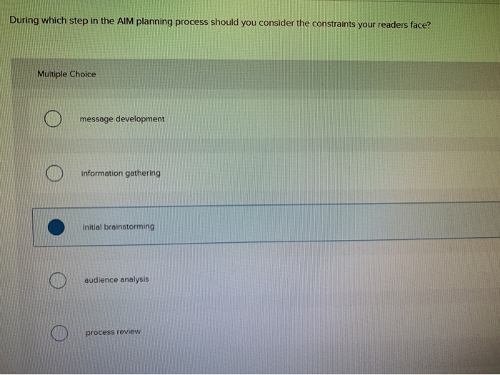  During which step in the AIM planning process should you consider