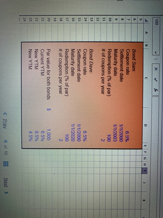 FORMULA Both Bond Sam and Bond Dave have 6.5 percent coupons, make