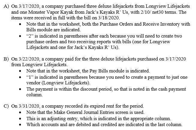 follow the example to complete the chart for a, b, c A)