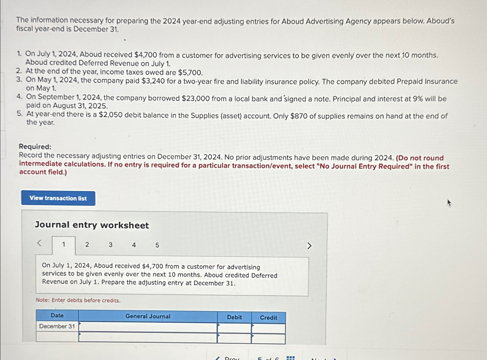  The information necessary for preparing the 2024 year-end adjusting entries for