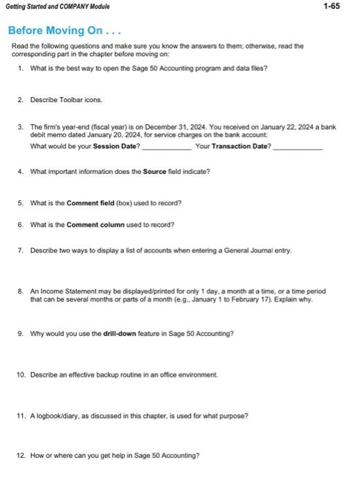  Please solve this all. Getting Started and COMPANY Module 1-65 Before