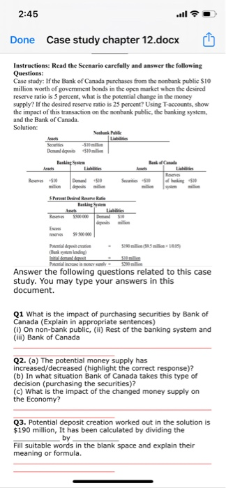  2:45 Done Case study chapter 12.docx Instructions: Read the Scenario carefully