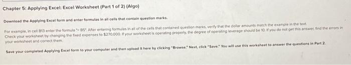 please answer clearly, thank you. Chapter 5: Applying Excel Excel Worksheet