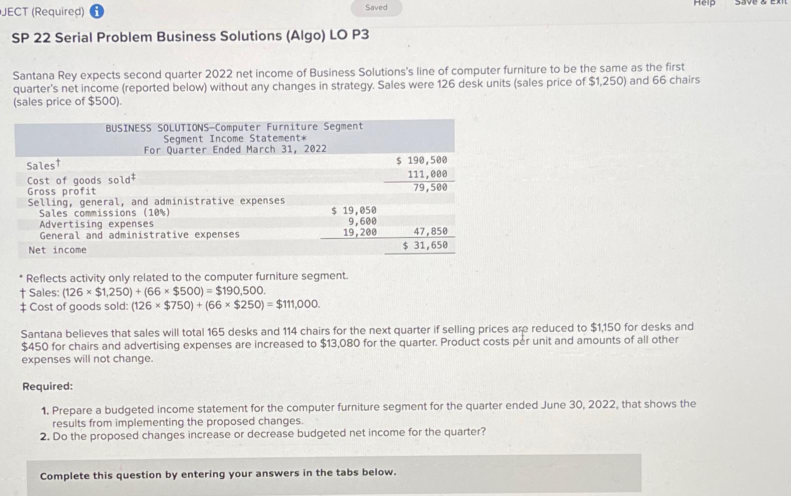  JECT (Required) i SP 22 Serial Problem Business Solutions (Algo) LO