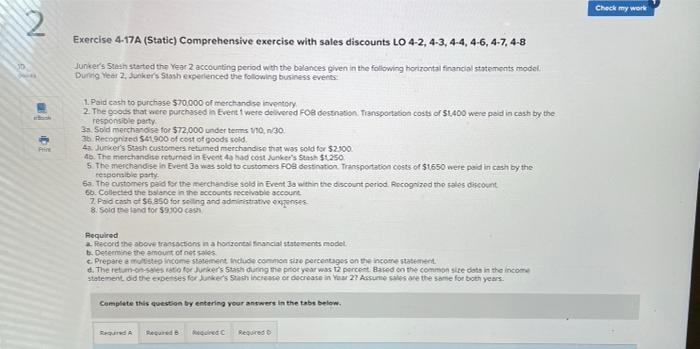  Check my work Exercise 4.17A (Static) Comprehensive exercise with sales discounts
