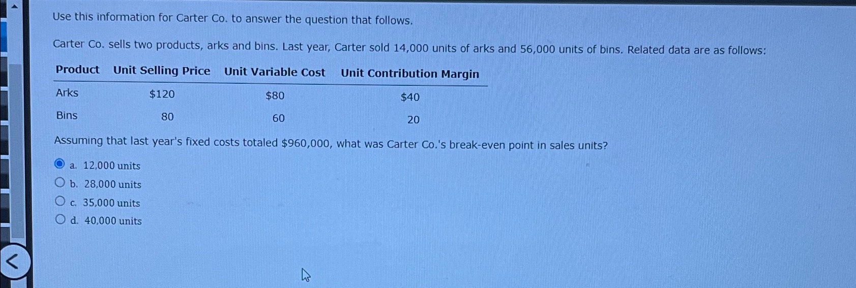  Use this information for Carter Co. to answer the question that