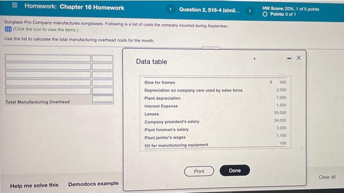  3 Homework: Chapter 16 Homework Question 2, S16-4 (simil... > HW