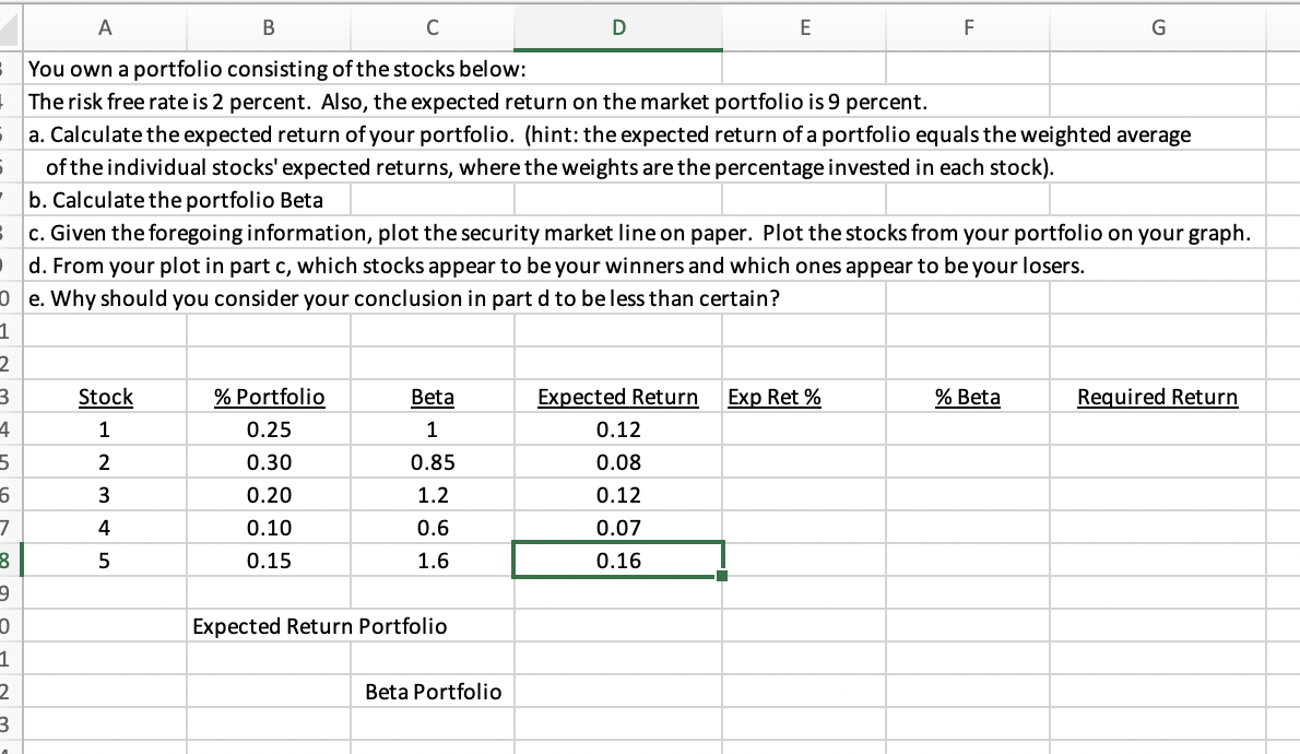 A B D E F G - You own a portfolio