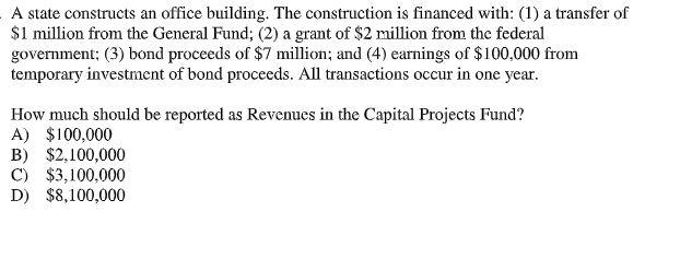 A state constructs an office building. The construction is financed with: