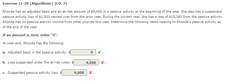 Exercise 11-30 (Algorithmic) (LO. 7) Rhonda has an adjusted basis and