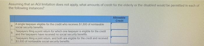  Assuming that an AGI limitation does not apply, what amounts of