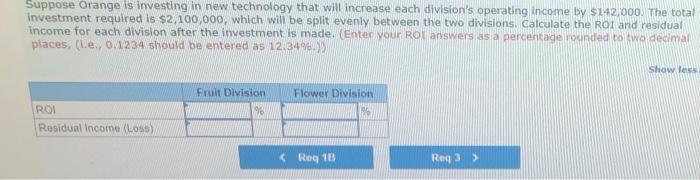 up. Thanks! Orange Corp has two divisions: Fruit and Flower. The following