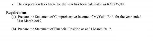 the draft trial balance of MyYoko Bhd, for the year ended 31