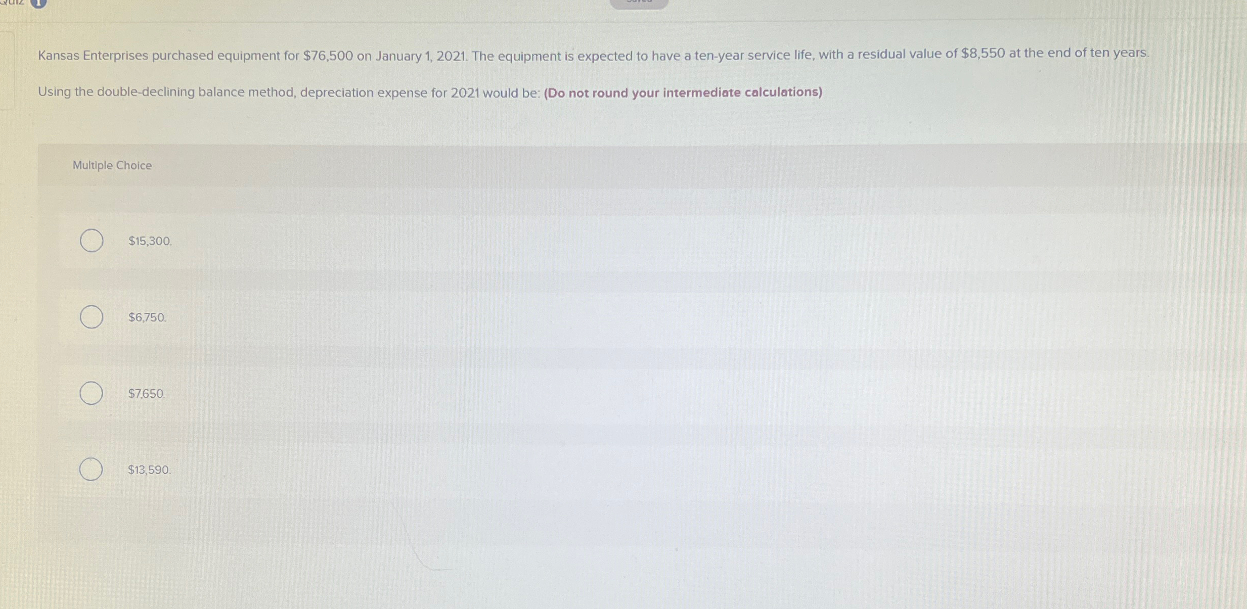  Using the double-declining balance method, depreciation expense for 2021 would be: