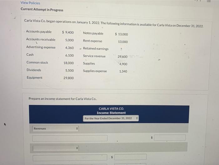  = View Policies Current Attempt in Progress Carla Vista Co, began