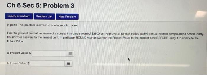 Ch 6 Sec 5: Problem 3 Previous Problem Probler List Next