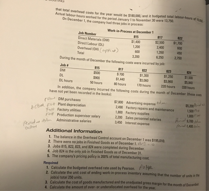 Pearson Ltd. uses a normal job-costing system and applies overhead on the