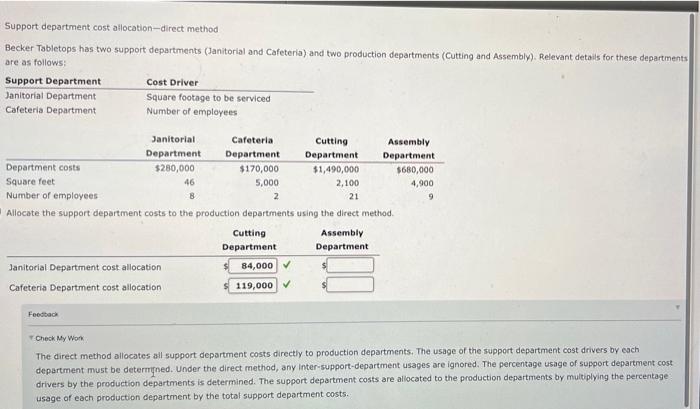 v Support department cost allocation--direct method Becker Tabletops has two support departments