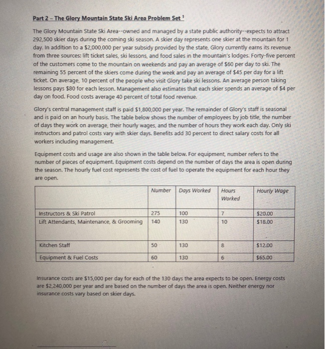  Part 2 - The Glory Mountain State Ski Area Problem Set