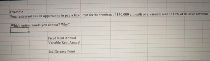  Example Pera restaurant has an opportunity to pay a fixed rent