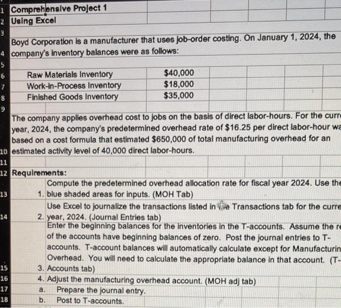  i Comprehensive Project 1 2 Using Excel 3 Boyd Corporation is