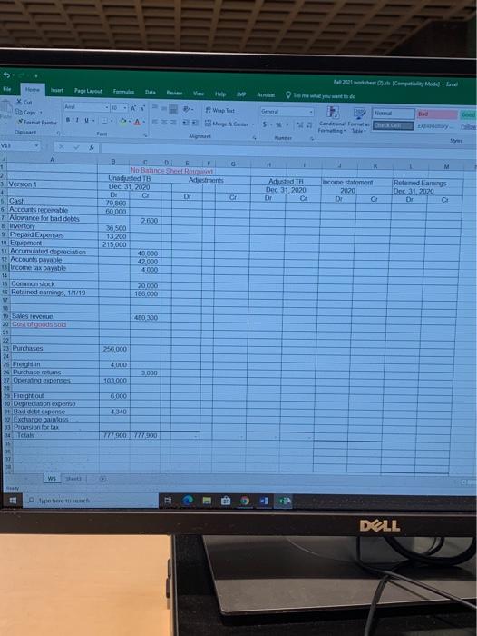 Subtle Em.. Styles The Unadjusted Trial Balance columns of the partial worksheet