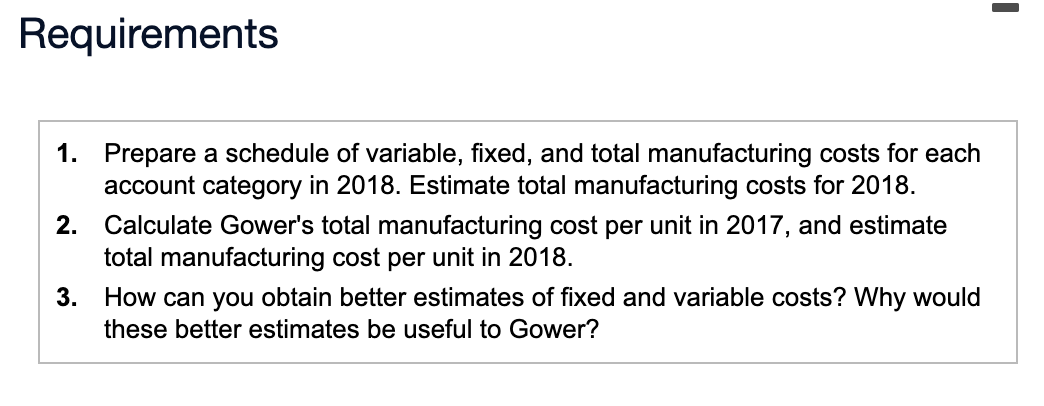 the icon to see the account information.) Gower, Inc., produced 72,500 units