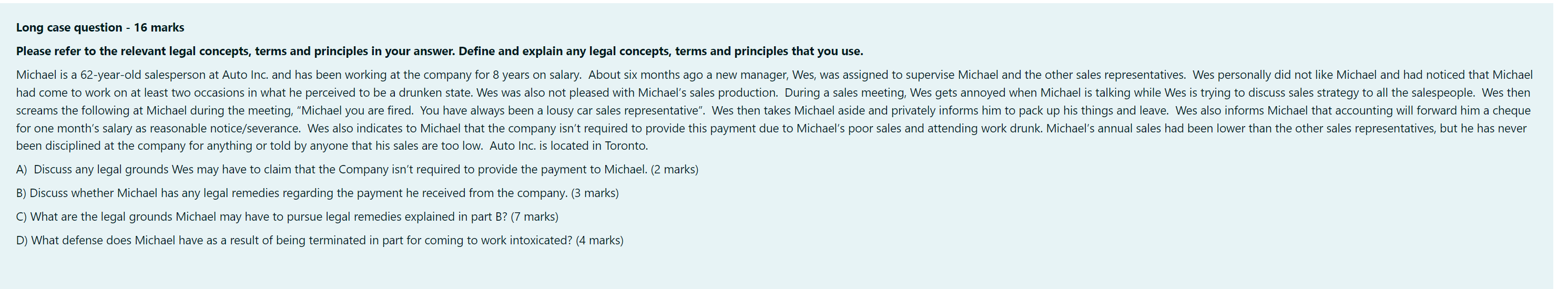  Long case question - 16 marks Please refer to the relevant
