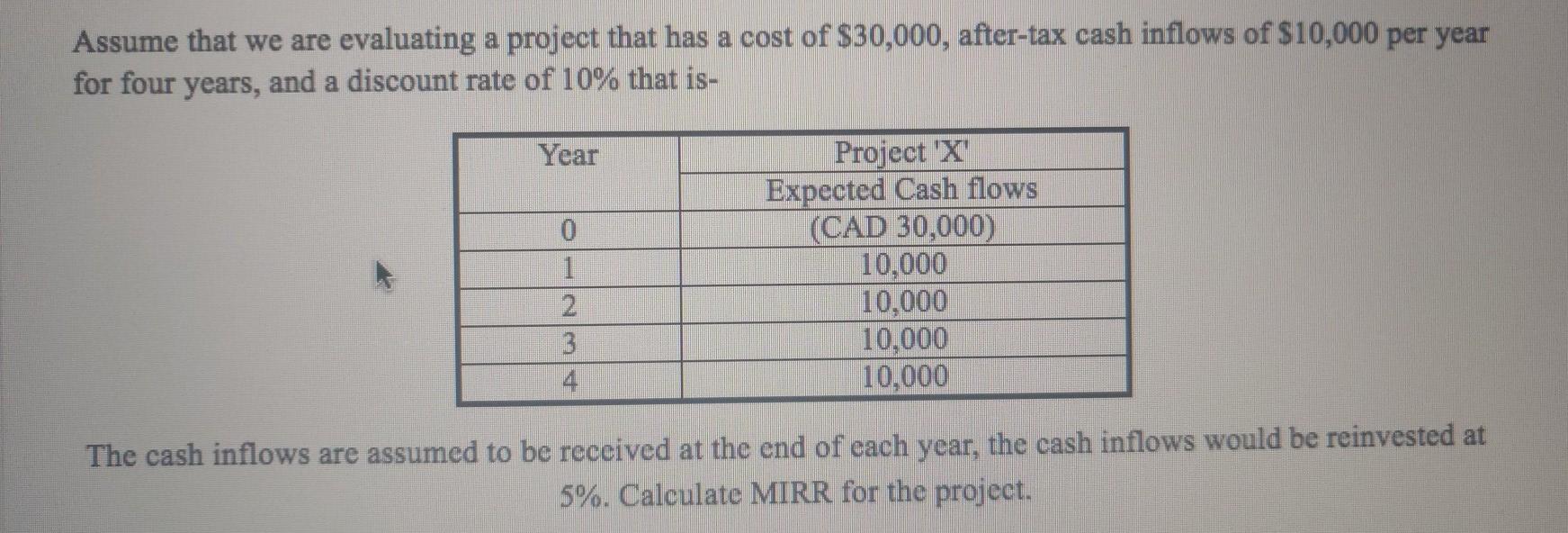  Assume that we are evaluating a project that has a cost