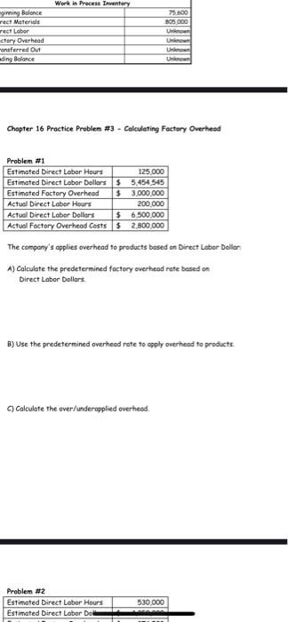  Work in Process Inventory gimning Balance rect Materials rect Labor ctory