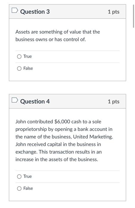 not a business is profitable. True O False D Question 2 1