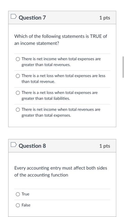 liability owner's equity O revenue Question 3 1 pts Assets are something