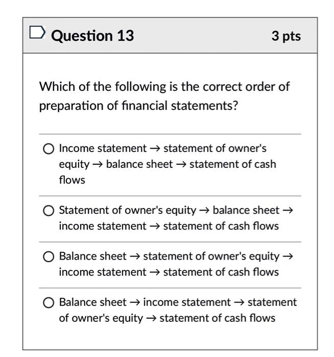 are earned. True False Question 7 1 pts Which of the following